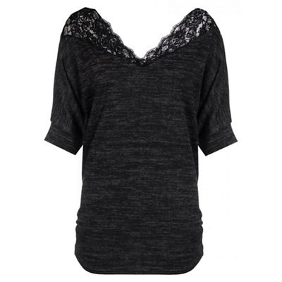 Quiz Charcoal Light Knit Scallop Lace Top